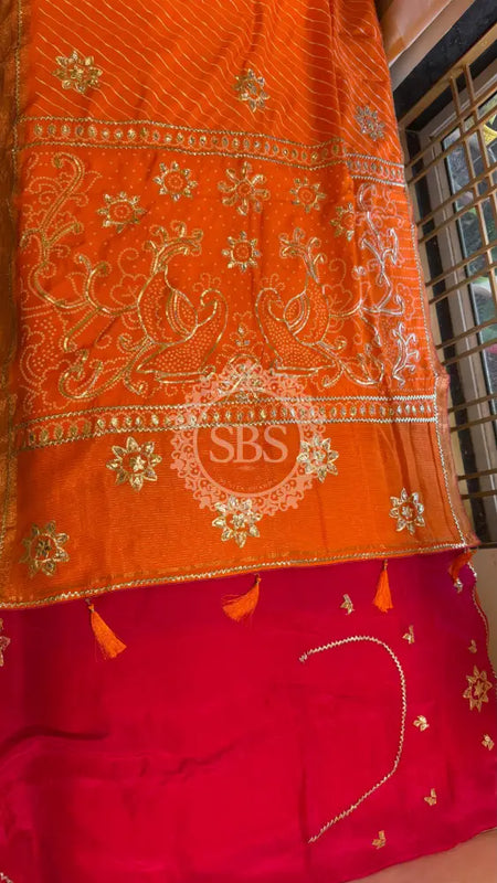 PURE UPADA SILK LEHERIYA MANDANA WORK SAREE