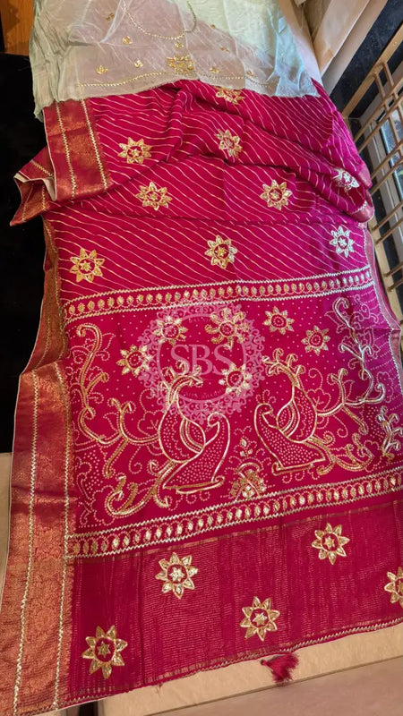 PURE UPADA SILK LEHERIYA MANDANA WORK SAREE