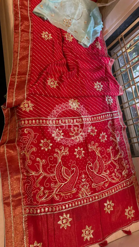 PURE UPADA SILK LEHERIYA MANDANA WORK SAREE