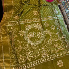 PURE UPADA SILK LEHERIYA MANDANA WORK SAREE