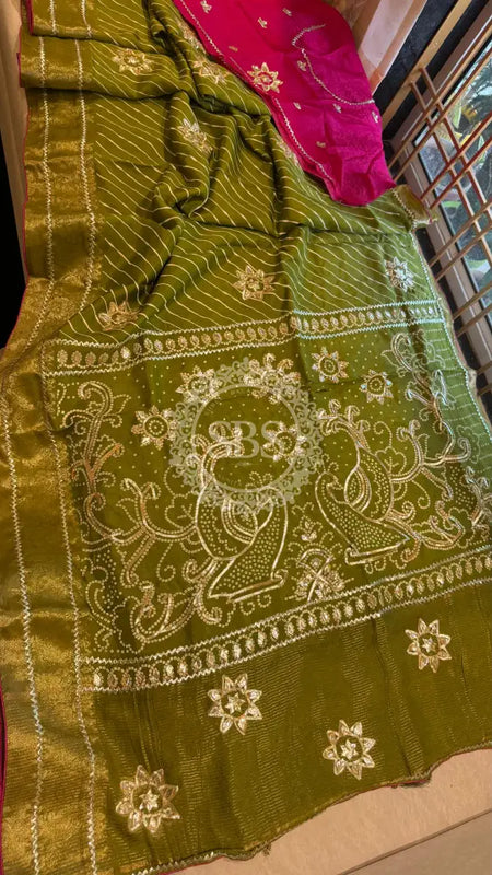 PURE UPADA SILK LEHERIYA MANDANA WORK SAREE