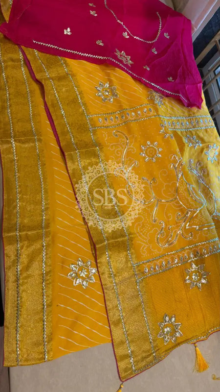 PURE UPADA SILK LEHERIYA MANDANA WORK SAREE