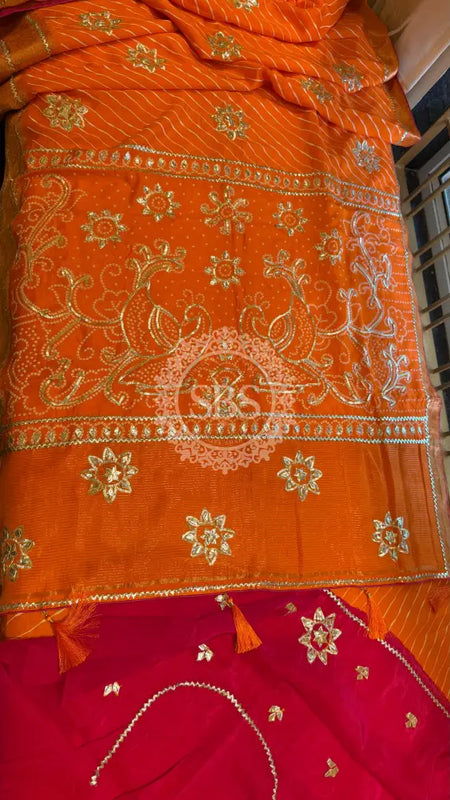 PURE UPADA SILK LEHERIYA MANDANA WORK SAREE