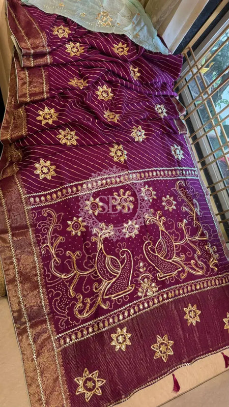 PURE UPADA SILK LEHERIYA MANDANA WORK SAREE