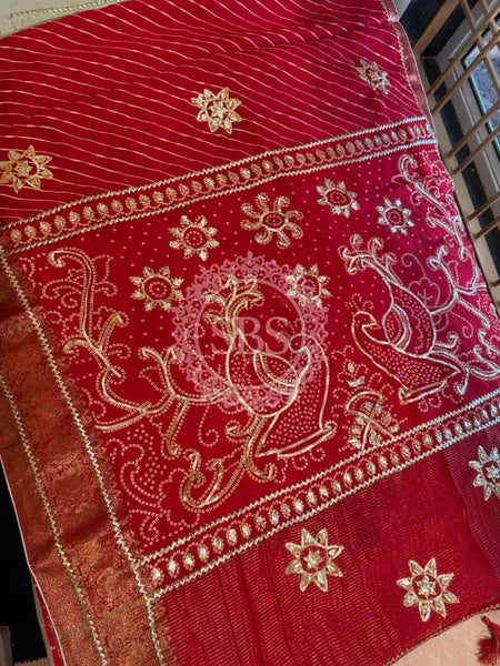 PURE UPADA SILK LEHERIYA MANDANA WORK SAREE