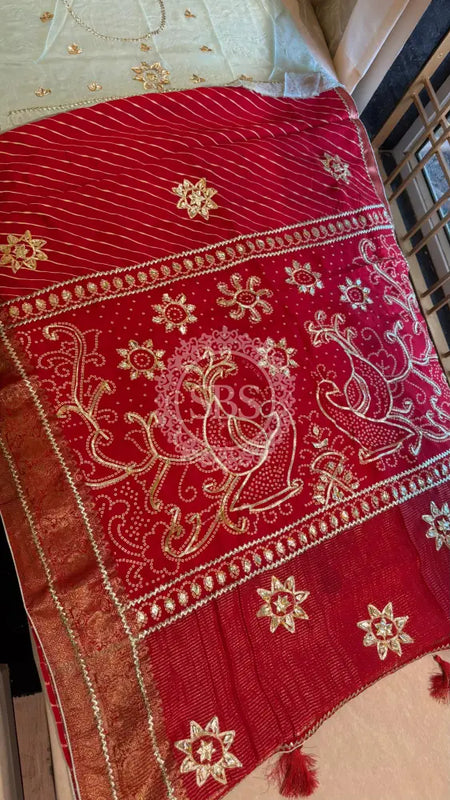 PURE UPADA SILK LEHERIYA MANDANA WORK SAREE