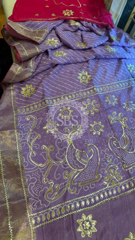 PURE UPADA SILK LEHERIYA MANDANA WORK SAREE