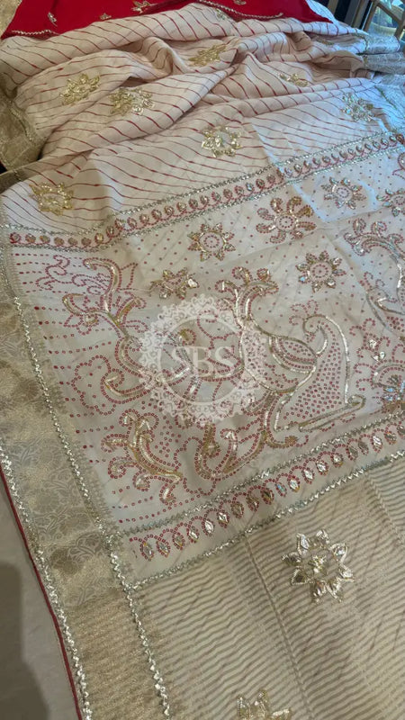 PURE UPADA SILK LEHERIYA MANDANA WORK SAREE