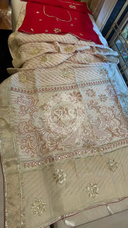 PURE UPADA SILK LEHERIYA MANDANA WORK SAREE