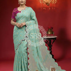Pure Upada Silk saree Aqua / Free Size