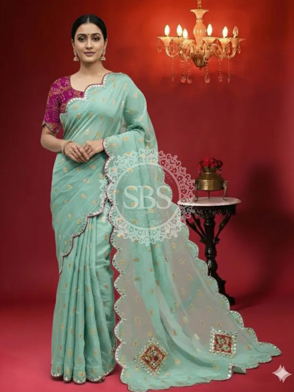 Pure Upada Silk saree Aqua / Free Size