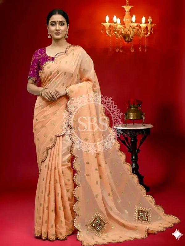 Pure Upada Silk saree Peach / Free Size