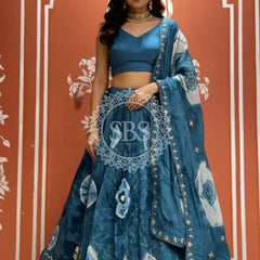 Pure Upada silk tie and die handwork Lehenga with pure organza dupatta