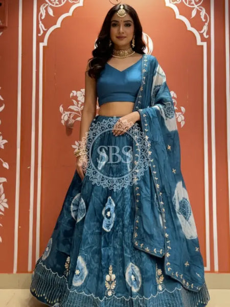 Pure Upada silk tie and die handwork Lehenga with pure organza dupatta
