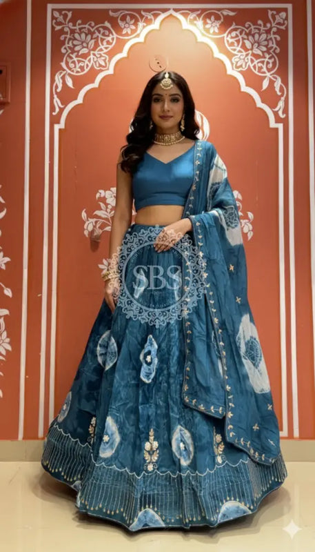 Pure Upada silk tie and die handwork Lehenga with pure organza dupatta