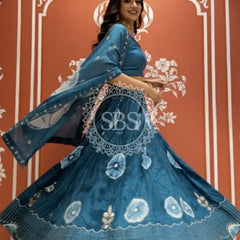 Pure Upada silk tie and die handwork Lehenga with pure organza dupatta