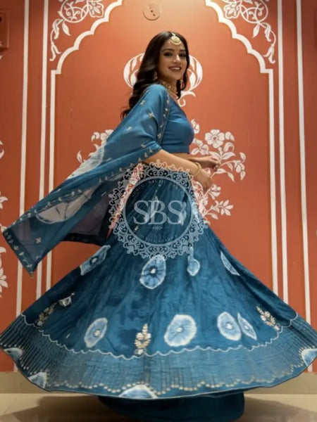 Pure Upada silk tie and die handwork Lehenga with pure organza dupatta