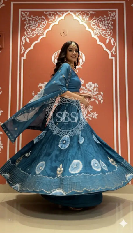 Pure Upada silk tie and die handwork Lehenga with pure organza dupatta