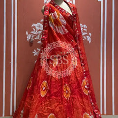 Pure Upada silk tie and die handwork Lehenga with pure organza dupatta