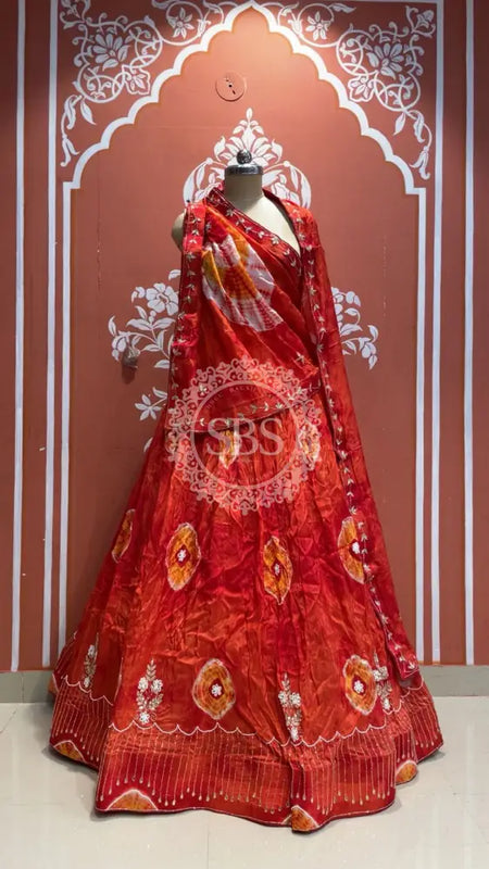 Pure Upada silk tie and die handwork Lehenga with pure organza dupatta