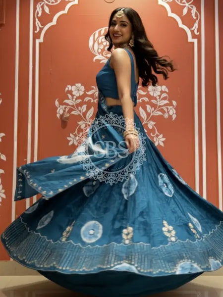 Pure Upada silk tie and die handwork Lehenga with pure organza dupatta