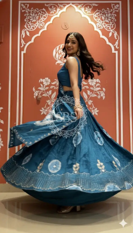 Pure Upada silk tie and die handwork Lehenga with pure organza dupatta