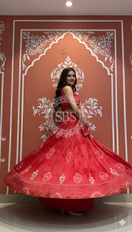 Pure Upada silk tie and die handwork Lehenga with pure organza dupatta