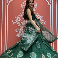Pure Upada silk tie and die handwork Lehenga with pure organza dupatta