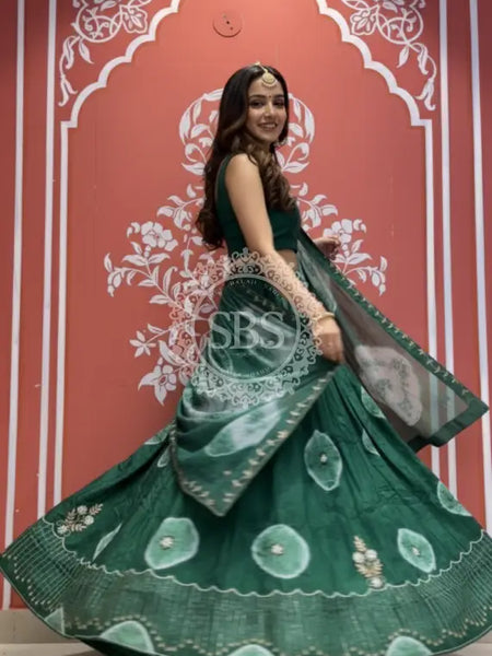 Pure Upada silk tie and die handwork Lehenga with pure organza dupatta