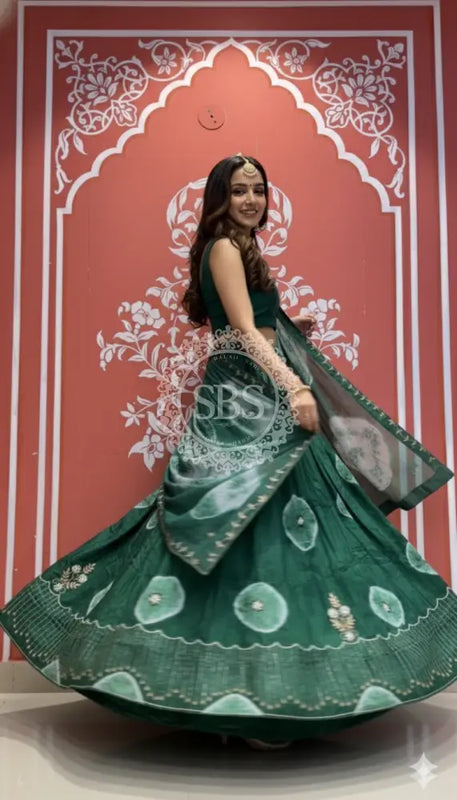 Pure Upada silk tie and die handwork Lehenga with pure organza dupatta