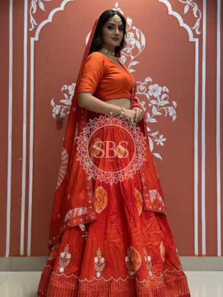 Pure Upada silk tie and die handwork Lehenga with pure organza dupatta