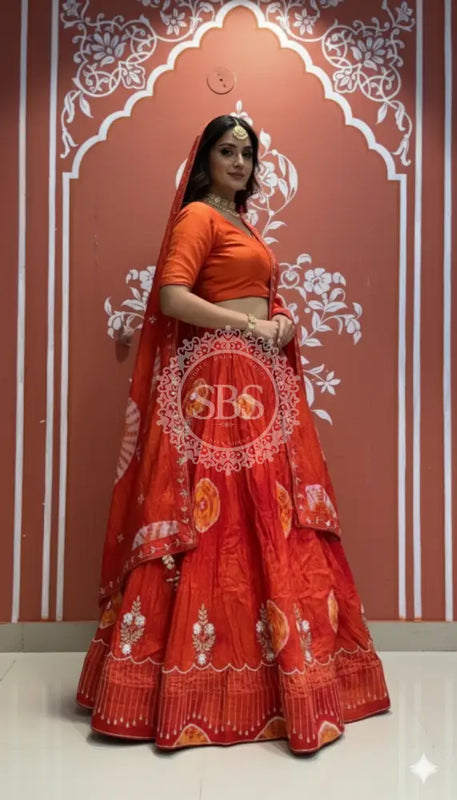 Pure Upada silk tie and die handwork Lehenga with pure organza dupatta