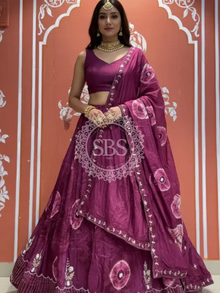 Pure Upada silk tie and die handwork Lehenga with pure organza dupatta