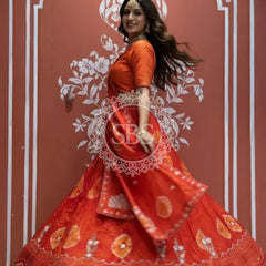 Pure Upada silk tie and die handwork Lehenga with pure organza dupatta