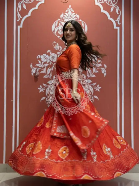 Pure Upada silk tie and die handwork Lehenga with pure organza dupatta