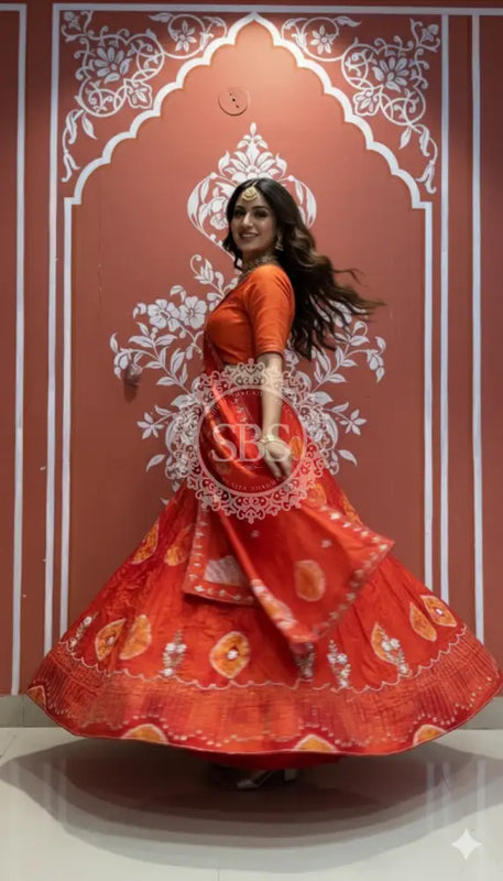 Pure Upada silk tie and die handwork Lehenga with pure organza dupatta