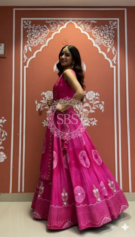 Pure Upada silk tie and die handwork Lehenga with pure organza dupatta