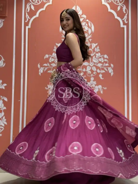 Pure Upada silk tie and die handwork Lehenga with pure organza dupatta