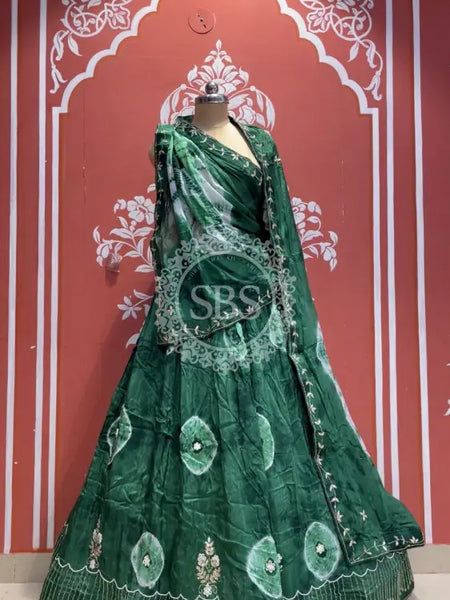Pure Upada silk tie and die handwork Lehenga with pure organza dupatta