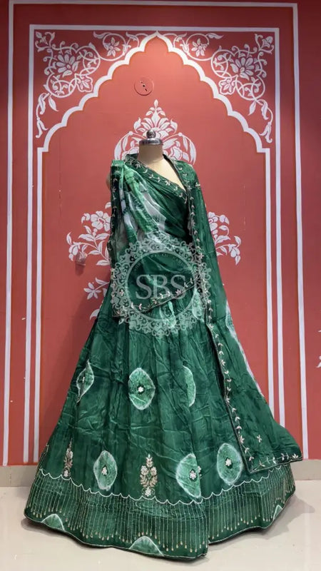 Pure Upada silk tie and die handwork Lehenga with pure organza dupatta