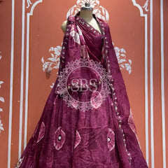 Pure Upada silk tie and die handwork Lehenga with pure organza dupatta