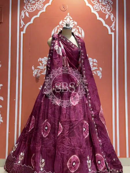 Pure Upada silk tie and die handwork Lehenga with pure organza dupatta