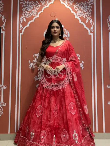 Pure Upada silk tie and die handwork Lehenga with pure organza dupatta