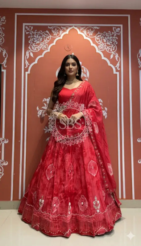 Pure Upada silk tie and die handwork Lehenga with pure organza dupatta