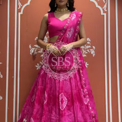 Pure Upada silk tie and die handwork Lehenga with pure organza dupatta