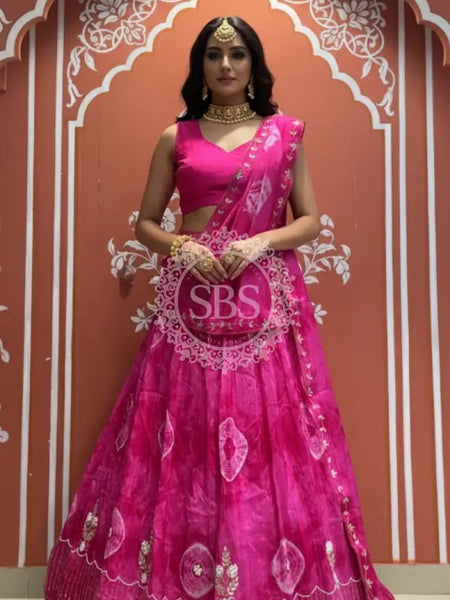 Pure Upada silk tie and die handwork Lehenga with pure organza dupatta