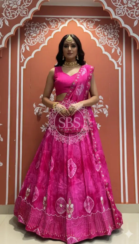 Pure Upada silk tie and die handwork Lehenga with pure organza dupatta