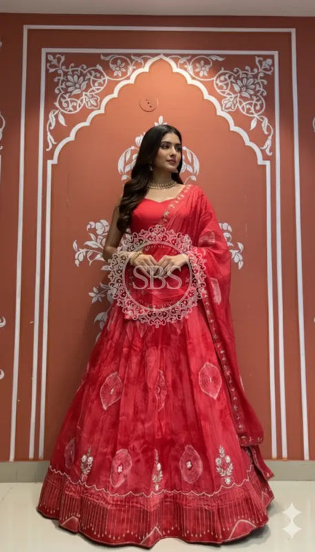 Pure Upada silk tie and die handwork Lehenga with pure organza dupatta