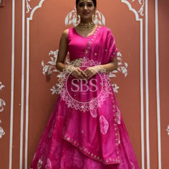 Pure Upada silk tie and die handwork Lehenga with pure organza dupatta