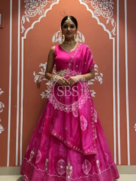 Pure Upada silk tie and die handwork Lehenga with pure organza dupatta